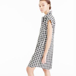 J. Crew Black White Gingham Plaid Short Sleeve Cotton Shirt Dress XS f3189